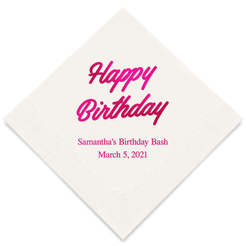 PERSONALIZED FOIL PRINTED PAPER NAPKINS - Happy Birthday Script
(50/pkg)