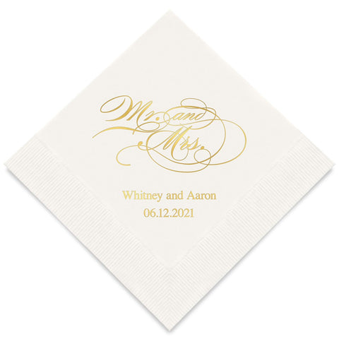 PERSONALIZED FOIL PRINTED PAPER NAPKINS - Mr & Mrs Script (50/pkg)