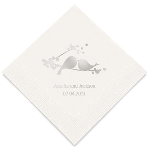 PERSONALIZED FOIL PRINTED PAPER NAPKINS - Love Birds
 (50/pkg)