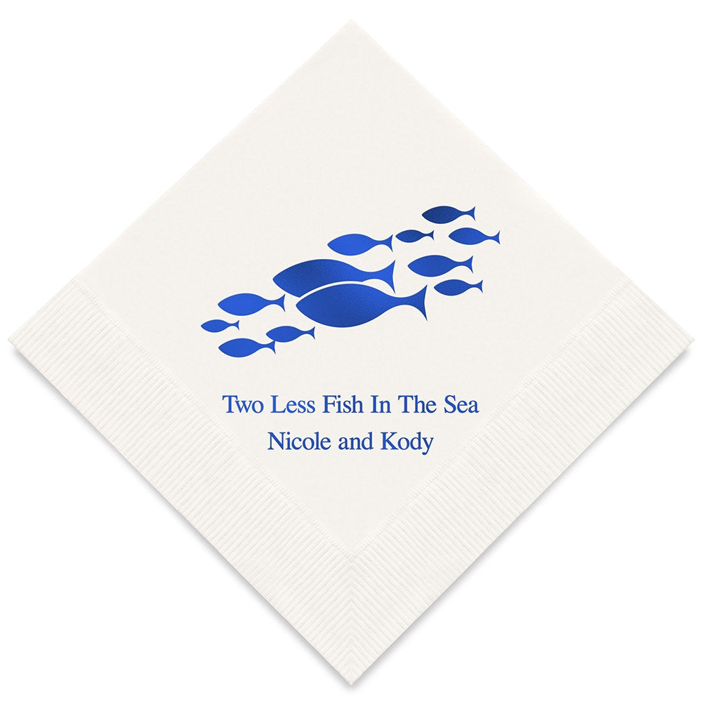 PERSONALIZED FOIL PRINTED PAPER NAPKINS - Two Less Fish In The Sea