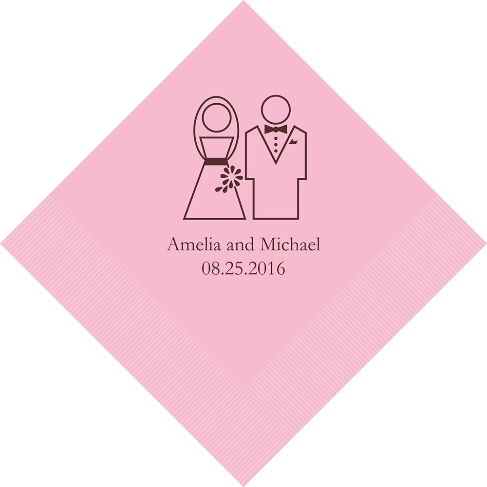 PERSONALIZED FOIL PRINTED PAPER NAPKINS - Stylized Bride And Groom
(50/pkg)