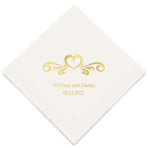 PERSONALIZED FOIL PRINTED PAPER NAPKINS - Heart Swirl
(50/pkg)