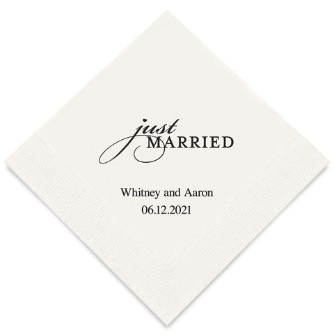 PERSONALIZED FOIL PRINTED PAPER NAPKINS - Just Married (50/pkg)