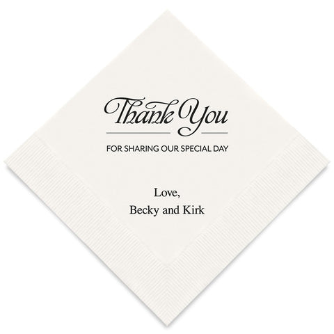 PERSONALIZED FOIL PRINTED PAPER NAPKINS - Thank You For Sharing

(50/pkg)
