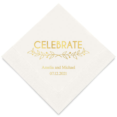 PERSONALIZED FOIL PRINTED PAPER NAPKINS - Woodland Pretty Celebrate

(50/pkg)