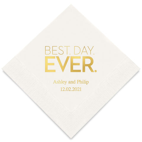 PERSONALIZED FOIL PRINTED PAPER NAPKINS - Best Day Ever Block Style

(50/pkg)