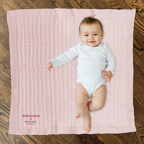 PERSONALIZED COTTON CABLE KNIT BABY BLANKET - HEART - AyaZay Wedding Shoppe