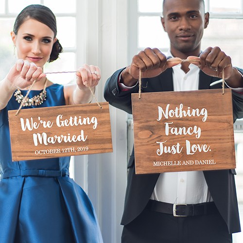 MEDIUM PERSONALIZED WOODEN WEDDING SIGN - NATURAL - SCRIPT PRINT - AyaZay Wedding Shoppe