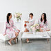 PINK WATERCOLOR FLORAL SILKY KIMONO ROBE ON WHITE - AyaZay Wedding Shoppe