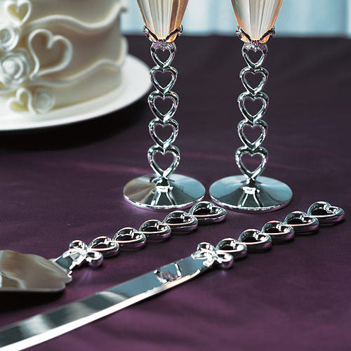 SILVER PLATED STACKED HEARTS CAKE SERVING SET - AyaZay Wedding Shoppe